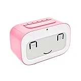 GEREE Alarm Clock, Cute Emoji Desk Clock Smart Backlight/Temperature/Snooze Wake Up Alarm Clocks for Bedrooms, Office Desk Cube Alarm Clock Battery Operated Best Gift for Kids, Family (Pink)