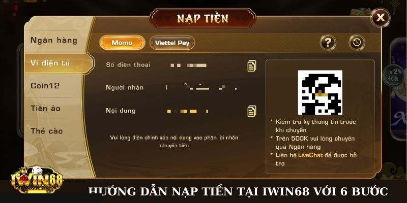 Hướng dẫn nạp tiền tại Iwin 68